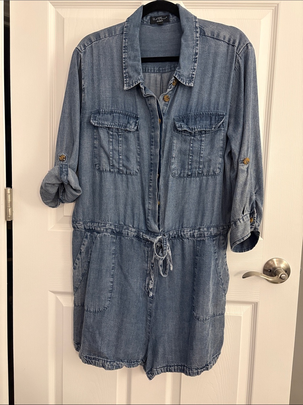 Velvet Heart Denim Blue Button-Front Romper